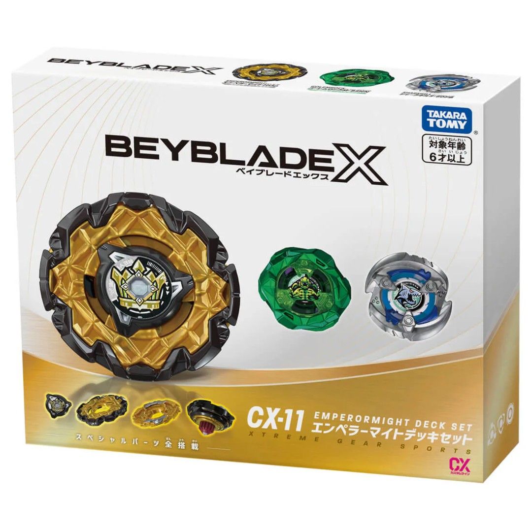 Beyblade X 爆旋陀螺X - CX11 CX-11 甲板套裝 (帝皇霸權 HOp, 魔像巨石 M-85HN, 烈鯊鰓刃 5-60FB) 帝皇霸權3陀螺套裝